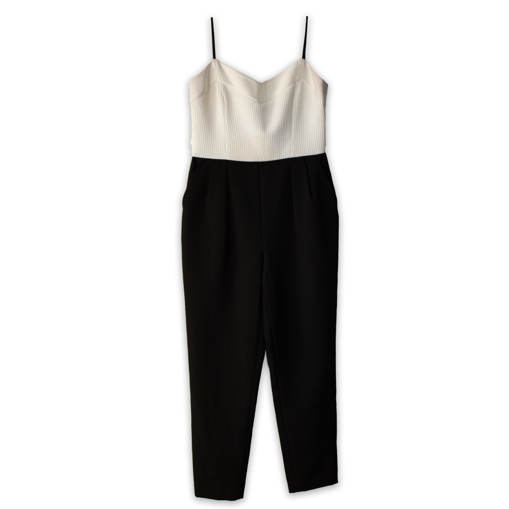Ted Baker London Jumpsuit Black White Womens Sz 2 Pockets Tapered Leg SEE